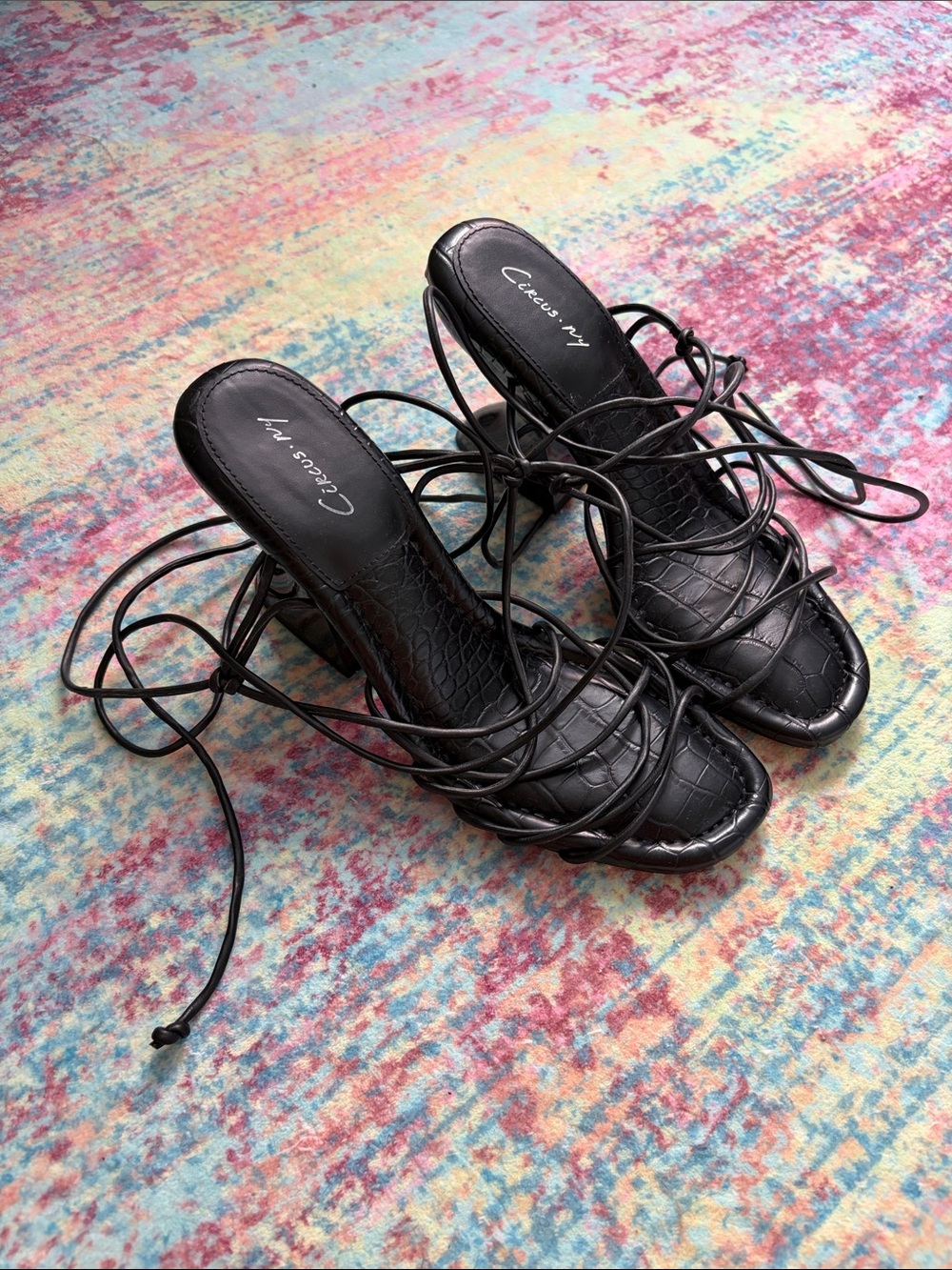 Circus by Sam Edelman Black Lace-Up Heeled Sandals